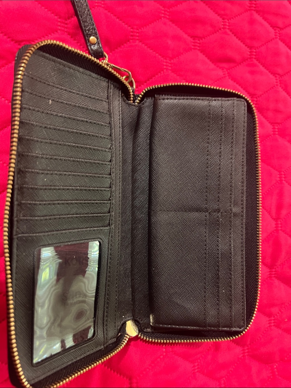 Michael Kors Black Pebbled Leather Zip-Around Wristlet Wallet with Gold Plaque - Picture 5 of 8